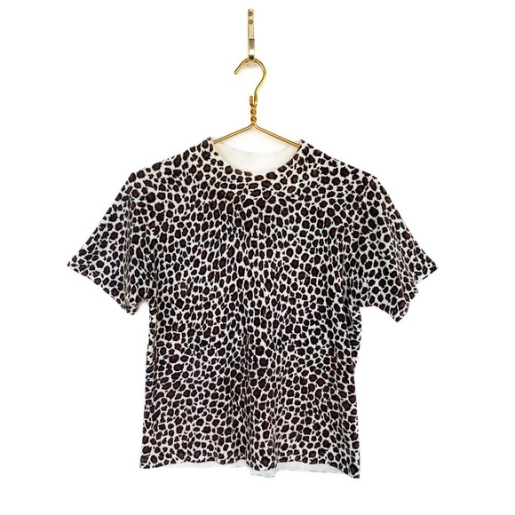 Vtg cropped Animal print short sleeve sweater Womens size M - Picture 1 of 5
